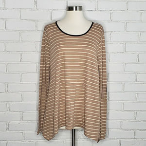 [Umgee] Stripe Mocha Knit Top w/Elbow Patches